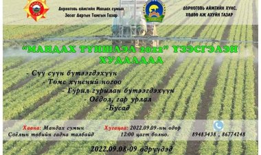 "Мандах түншлэл 2022" үзэсгэлэн худалдаа 2022 оны 09 дүгээр сарын 09-ны өдөр Мандах сумын Соёлын төвийн урд талбайд зохион байгуулагдлаа